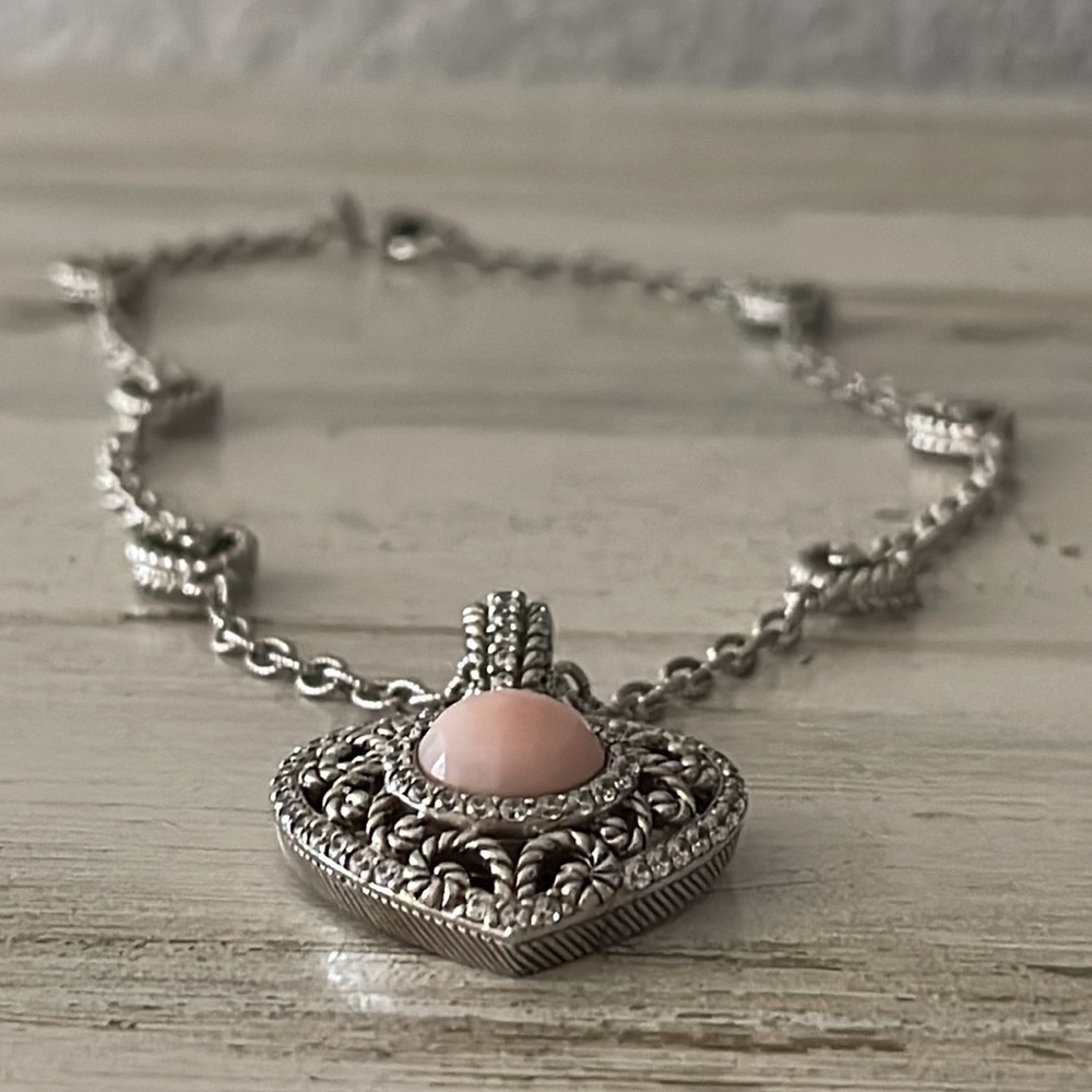 Judith Ripka Pink CZ Heart Enhancer Sterling Silver Station Necklace - Picture 4 of 7